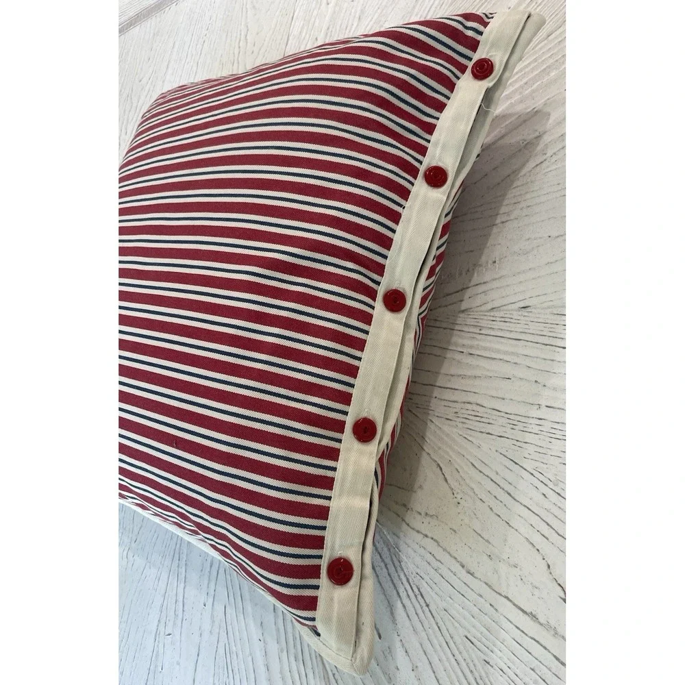 Ralph Lauren 18x18 Red Blue Ticking Stripe Pillow w/Feather Insert‎ Cote D'Azur